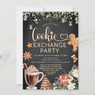 Weihnachts-Cookie-Hot-Cocoa-Austauschparty-Blumen Einladung