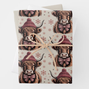 Weihnachts-Coquette Highland-Rind Western-Farmer Geschenkpapier Set
