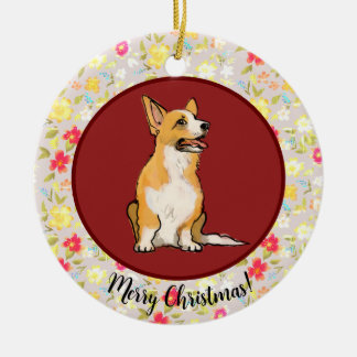 Weihnachts-Corgi-Blumen Keramik Ornament
