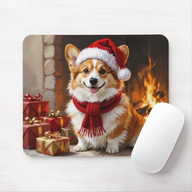 Weihnachts-Corgi-Hund am Kamin Mousepad (Mit Mouse)