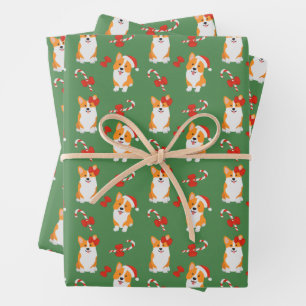 Weihnachts-Corgi-Hund-Haustier-Zuckerstange Xmas Geschenkpapier Set