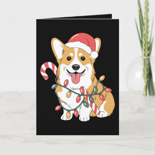 Weihnachts-Corgi-Hund-Santa-Hut-Lichter-Zuckerstan Karte