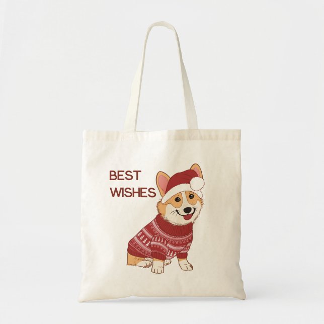 Weihnachts-Corgi in rotem Pullover Ferien-Tragetas Tragetasche (Vorne)
