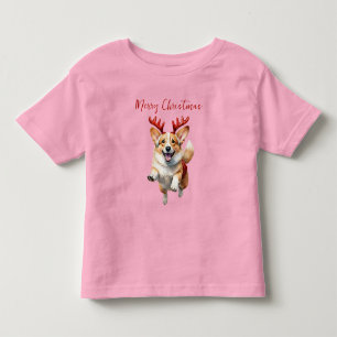 Weihnachts-Corgi mit Rentier-Antlers Kleinkind T-shirt