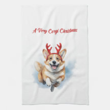 Weihnachts-Corgi mit Rentier-Antlers springen