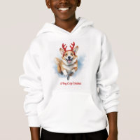 Weihnachts-Corgi mit Rentier-Antlers springen