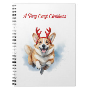 Weihnachts-Corgi mit Rentier-Antlers springen Notizblock