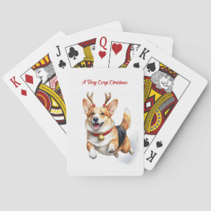 Weihnachts-Corgi mit Rentier-Antlers springen Spielkarten