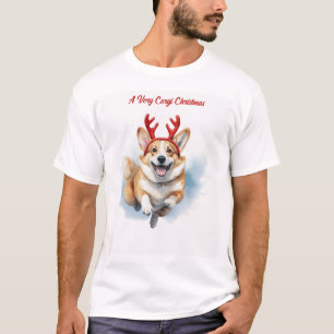 Weihnachts-Corgi mit Rentier-Antlers springen T-Shirt