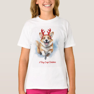 Weihnachts-Corgi mit Rentier-Antlers springen T-Shirt