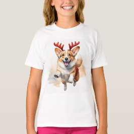 Weihnachts-Corgi mit Rentier-Antlers T-Shirt