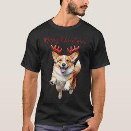 Weihnachts-Corgi mit Rentier-Antlers T-Shirt