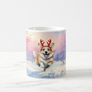 Weihnachts Corgi Reindeer hornt Schneelandschaft Kaffeetasse