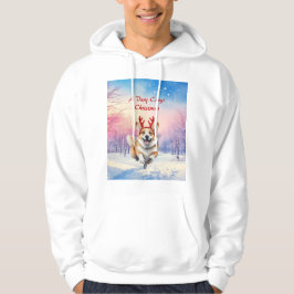 Weihnachts-Corgi-Rentierfischer springen im Schnee Hoodie