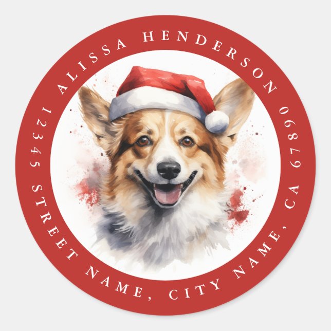 Weihnachts Corgi Round Stickers (Vorderseite)