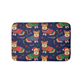 Weihnachts-Corgis: Festliche Vintage-Illustration. Badematte