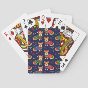 Weihnachts-Corgis: Festliche Vintage-Illustration. Spielkarten