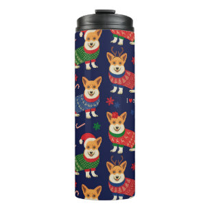 Weihnachts-Corgis: Festliche Vintage-Illustration. Thermosbecher