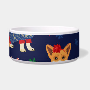 Weihnachts-Corgis: Vintage Illustration. Napf