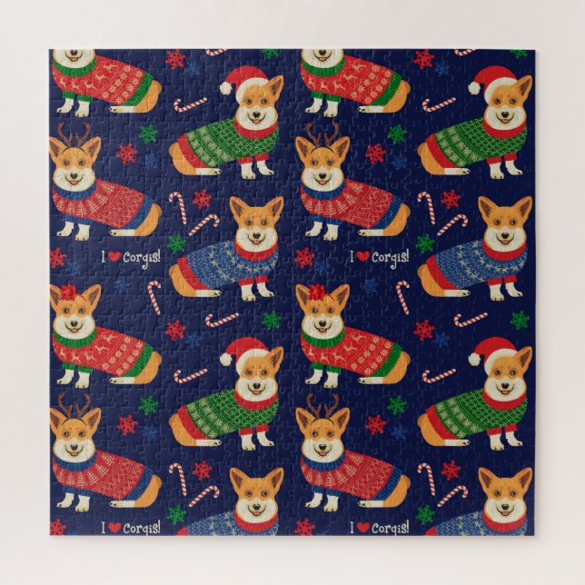 Weihnachts-Corgis: Vintage Illustration. Puzzle (Vertikal)