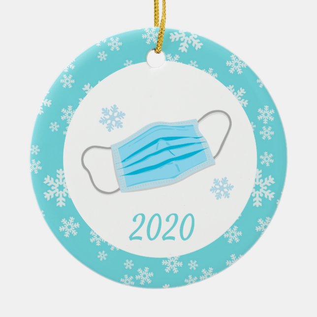Weihnachts Coronavirus Maske Covid 2020 Keramik Ornament (Vorne)