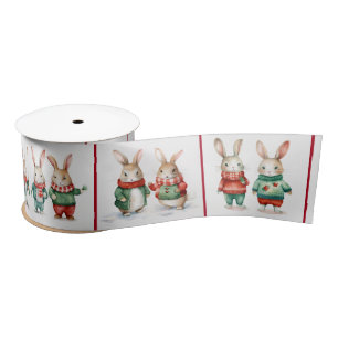 Weihnachts Cottontail Rabbit Paare Satinband