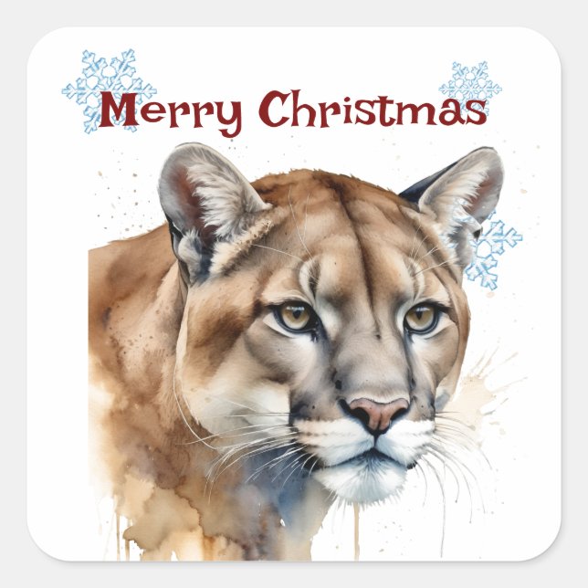 Weihnachts Cougar Animal Wildlife Customizing Quadratischer Aufkleber (Vorderseite)