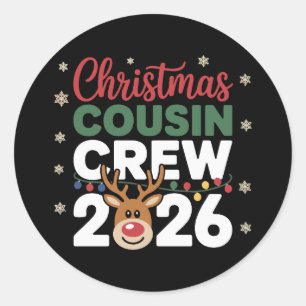 Weihnachts-Cousin-Crew 2026 Rentiere Schneeflocken Runder Aufkleber