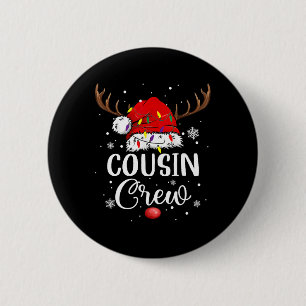 Weihnachts-Cousin-Crew Lustiger Santa-Hut Licht Ki Button