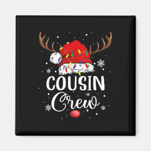 Weihnachts-Cousin-Crew Lustiger Santa-Hut Licht Ki Magnet