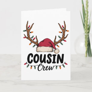 Weihnachts-Cousin-Crew-Santa-Hut-Rentiergeweih Karte