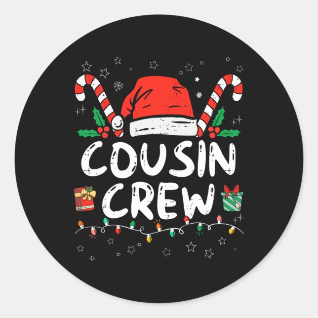Weihnachts-Cousin Crew Weihnachtsmannmütze Männer  Runder Aufkleber (Vorderseite)