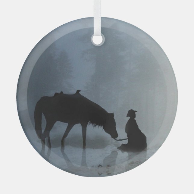 Weihnachts-Cowboy und Pferd Ornament Aus Glas (Vorderseite)