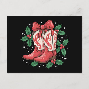Weihnachts-Cowboystiefel Holly-Bogen Western-Land Feiertagspostkarte