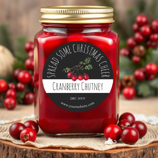 Weihnachts Cranberry Chutney Labels Runder Aufkleber (Von Creator hochgeladen)