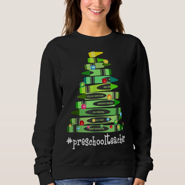 Weihnachts-Crayon-Preschool-Lehrer Tree Beste lust Sweatshirt (Vorderseite)