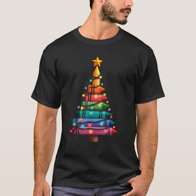 Weihnachts-Crayon Tree Weihnachtslicht Weihnachten T-Shirt (Vorderseite)