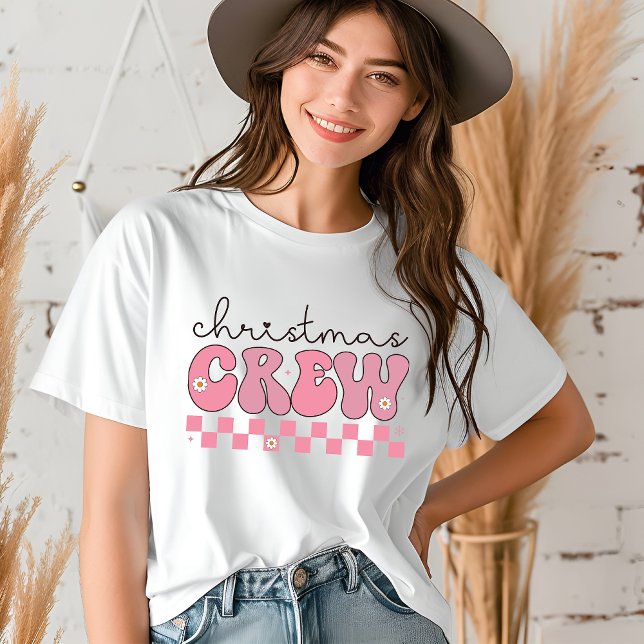 Weihnachts-Crew Groovy Retro Pink Typografie Tri-Blend Shirt (Von Creator hochgeladen)