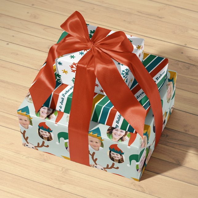 Weihnachts-Crew Sechs Foto Custom Gift Wrap Geschenkpapier Set (Von Creator hochgeladen)