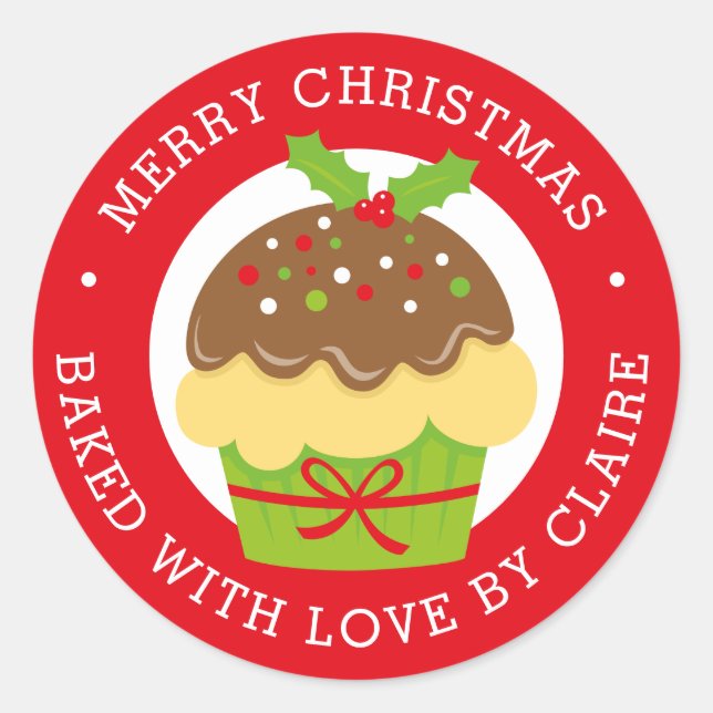 Weihnachts Cupcake Personalisierte Zuhause Backen Runder Aufkleber (Vorderseite)