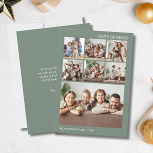 Weihnachts Custom 7 Familie Foto Collage Sage Gree Feiertagskarte
