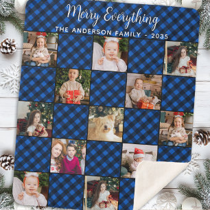 Weihnachts Custom Blue Kariert Foto Collage Sherpadecke