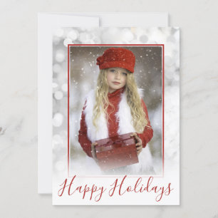 Weihnachts Custom Foto Silver Red Bokeh Borders Feiertagskarte