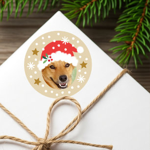 Weihnachts Custom Foto Weihnachtsmannmütze Funny B Runder Aufkleber