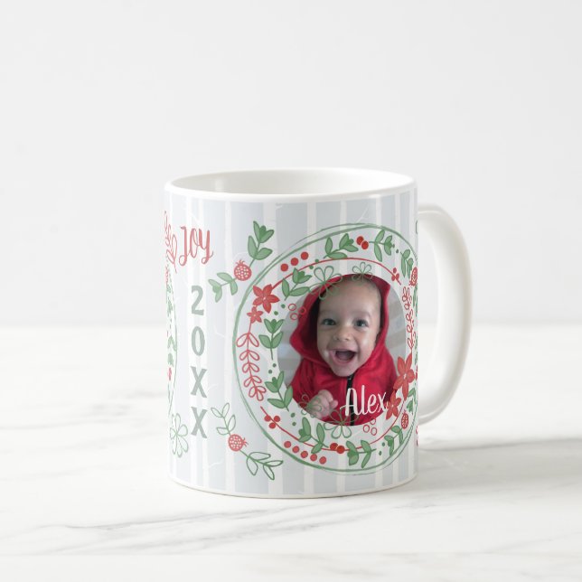 Weihnachts Custom Joyful Holiday Wreath Kaffeetasse (VorderseiteRechts)