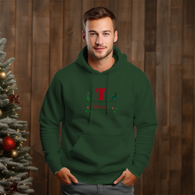 Weihnachts Custom Monogram & Name Men Hoodie (Von Creator hochgeladen)