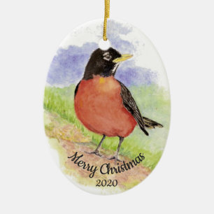Weihnachts Custom Watercolor Robin Bird Keramikornament
