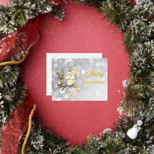 Weihnachts-Cute Eule mit Zweigen und Kugeln Folien Feiertagspostkarte