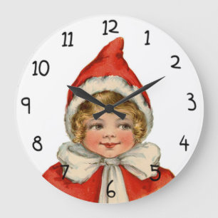 Weihnachts-Cute-Vintage-Elfenmädchen Große Wanduhr