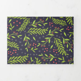 Weihnachts-Cypress-Schneeflocken Berries Rote Blum Dreifach Gefaltete Urlaubskarte